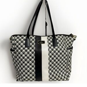 Kate Spade Black and White Tote Bag w/ spade design & two-tone stripes